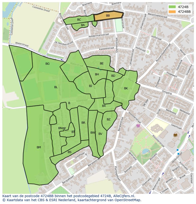 Afbeelding van het postcodegebied 4724 BB op de kaart.