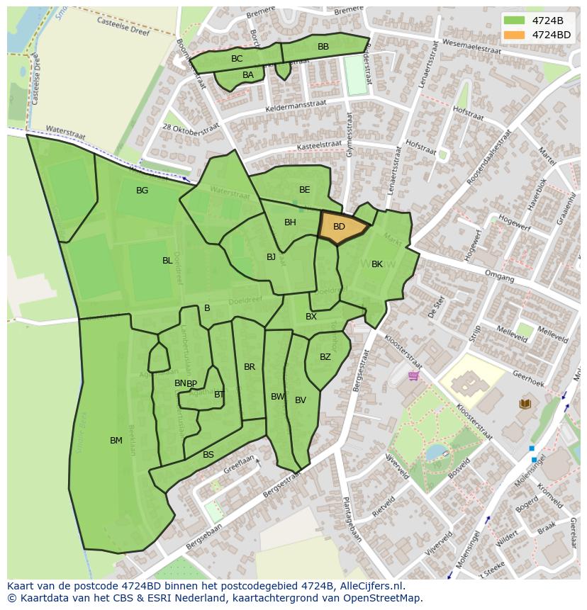 Afbeelding van het postcodegebied 4724 BD op de kaart.