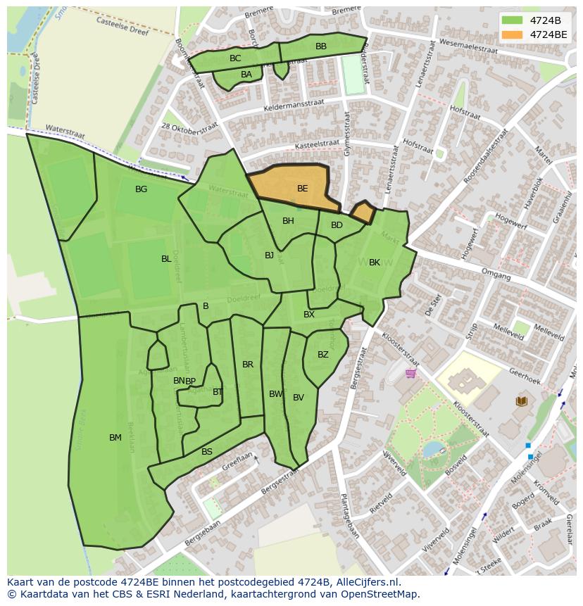 Afbeelding van het postcodegebied 4724 BE op de kaart.