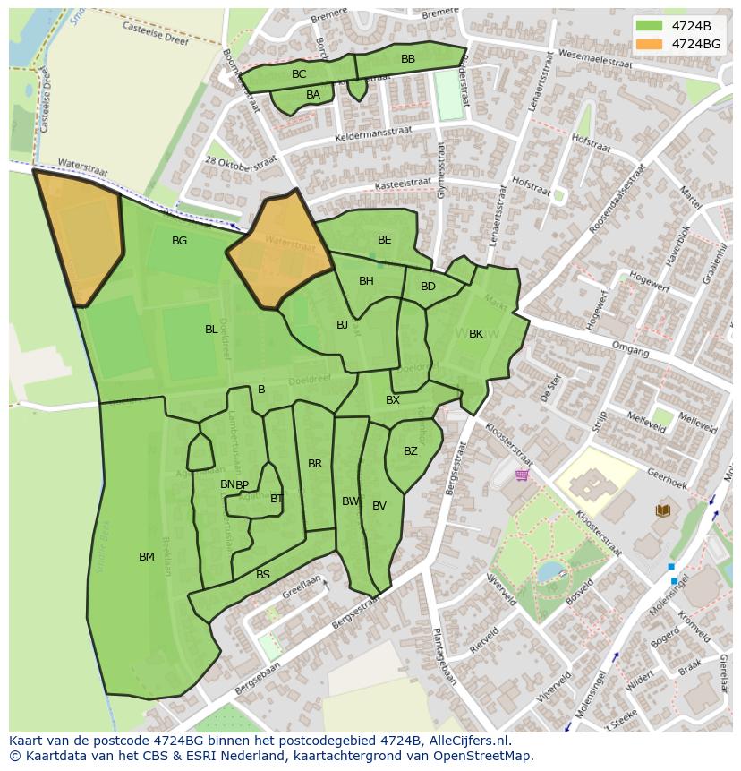 Afbeelding van het postcodegebied 4724 BG op de kaart.
