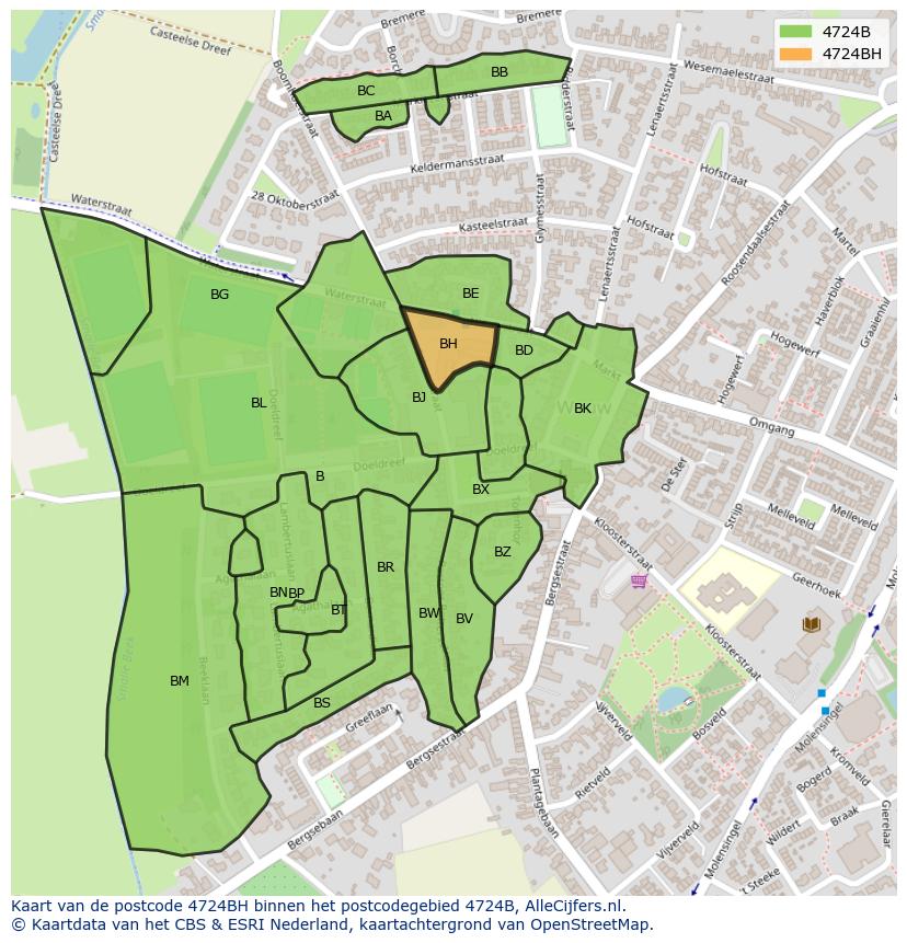 Afbeelding van het postcodegebied 4724 BH op de kaart.