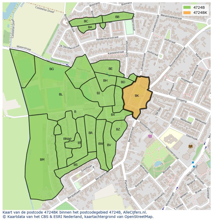 Afbeelding van het postcodegebied 4724 BK op de kaart.