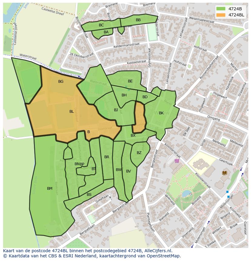 Afbeelding van het postcodegebied 4724 BL op de kaart.
