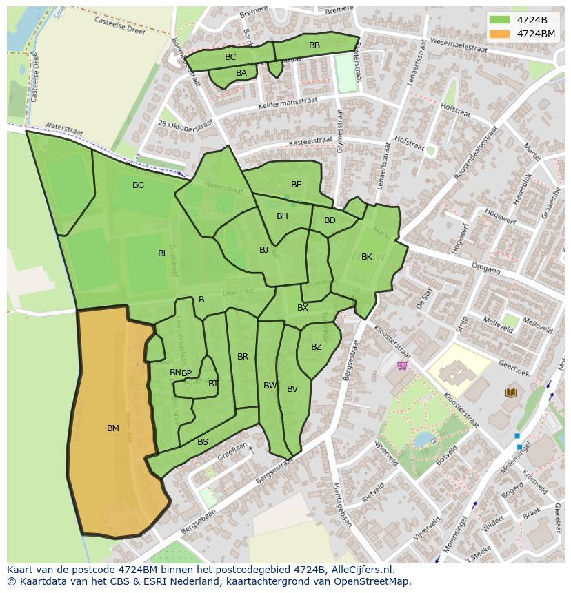 Afbeelding van het postcodegebied 4724 BM op de kaart.