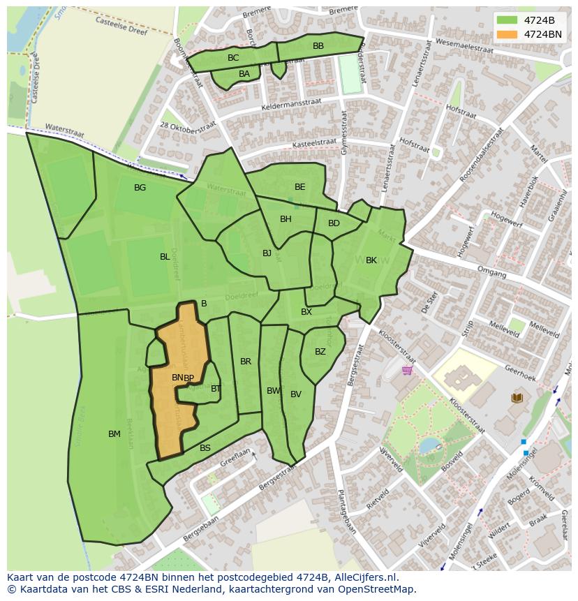 Afbeelding van het postcodegebied 4724 BN op de kaart.