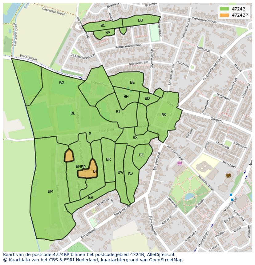 Afbeelding van het postcodegebied 4724 BP op de kaart.