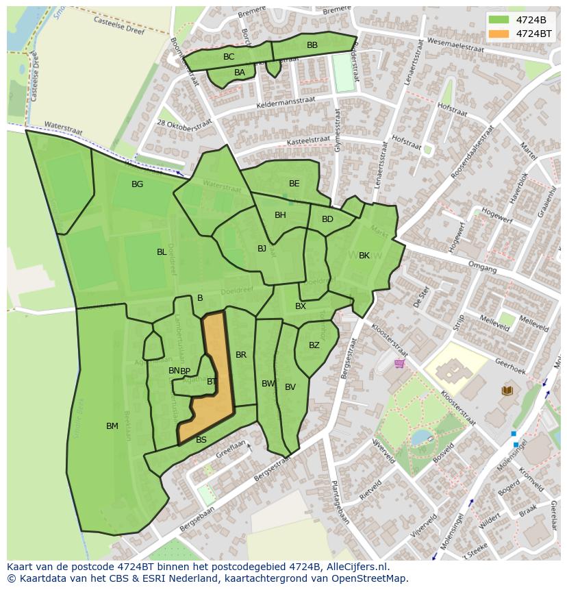 Afbeelding van het postcodegebied 4724 BT op de kaart.