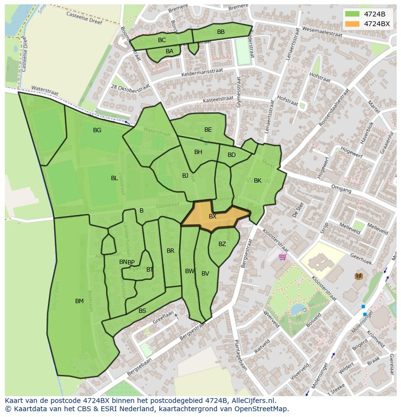 Afbeelding van het postcodegebied 4724 BX op de kaart.