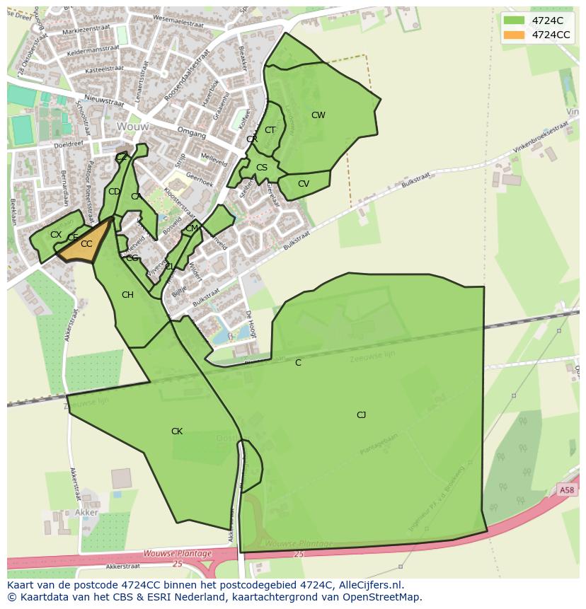 Afbeelding van het postcodegebied 4724 CC op de kaart.