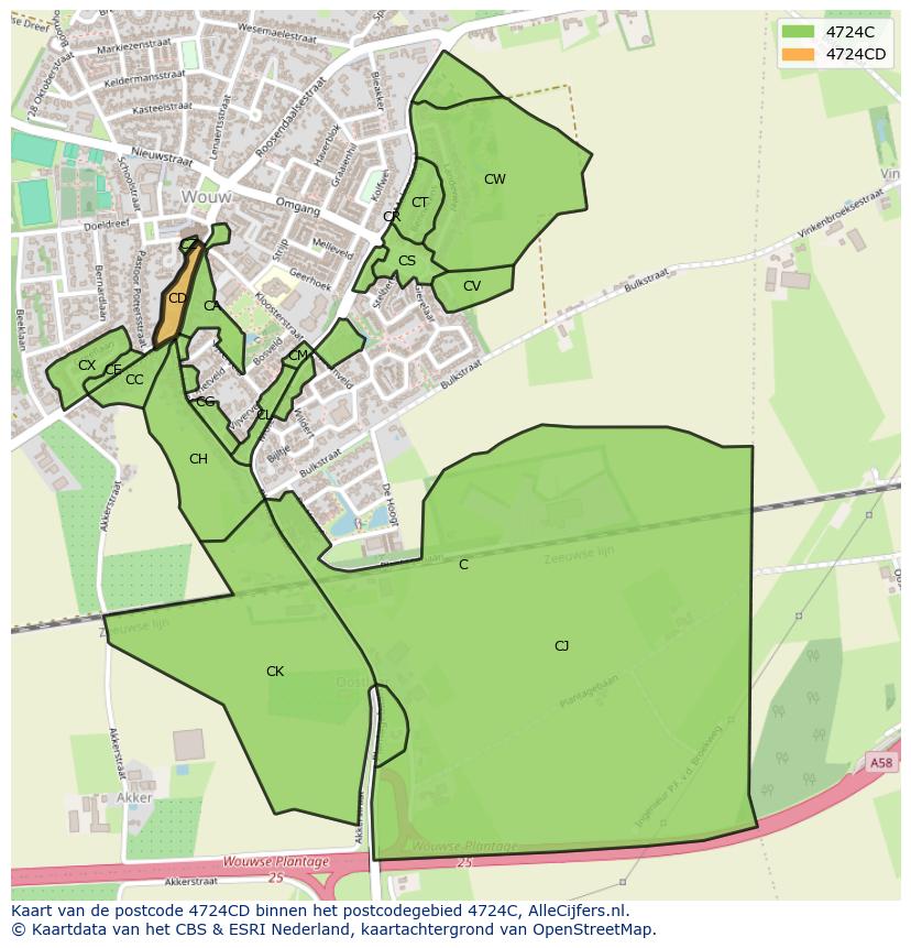 Afbeelding van het postcodegebied 4724 CD op de kaart.