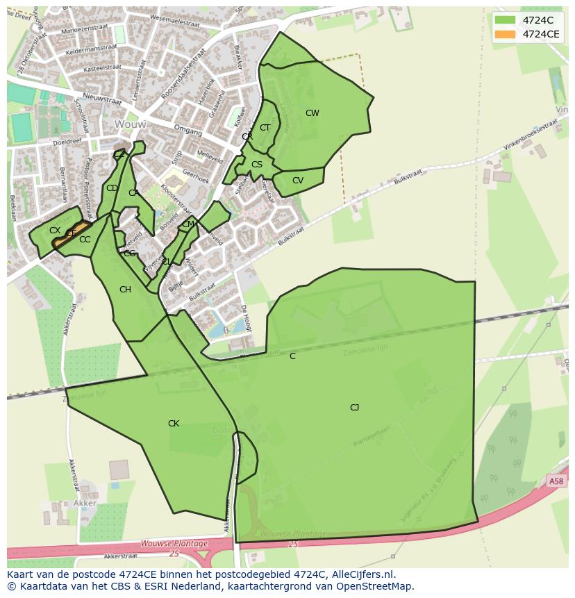 Afbeelding van het postcodegebied 4724 CE op de kaart.