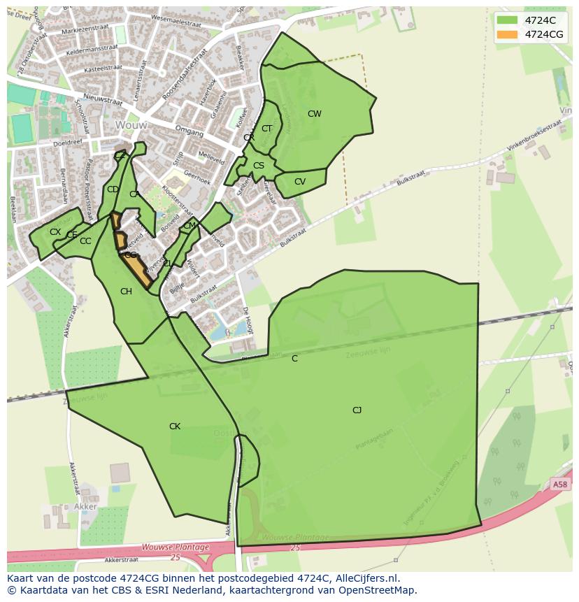 Afbeelding van het postcodegebied 4724 CG op de kaart.