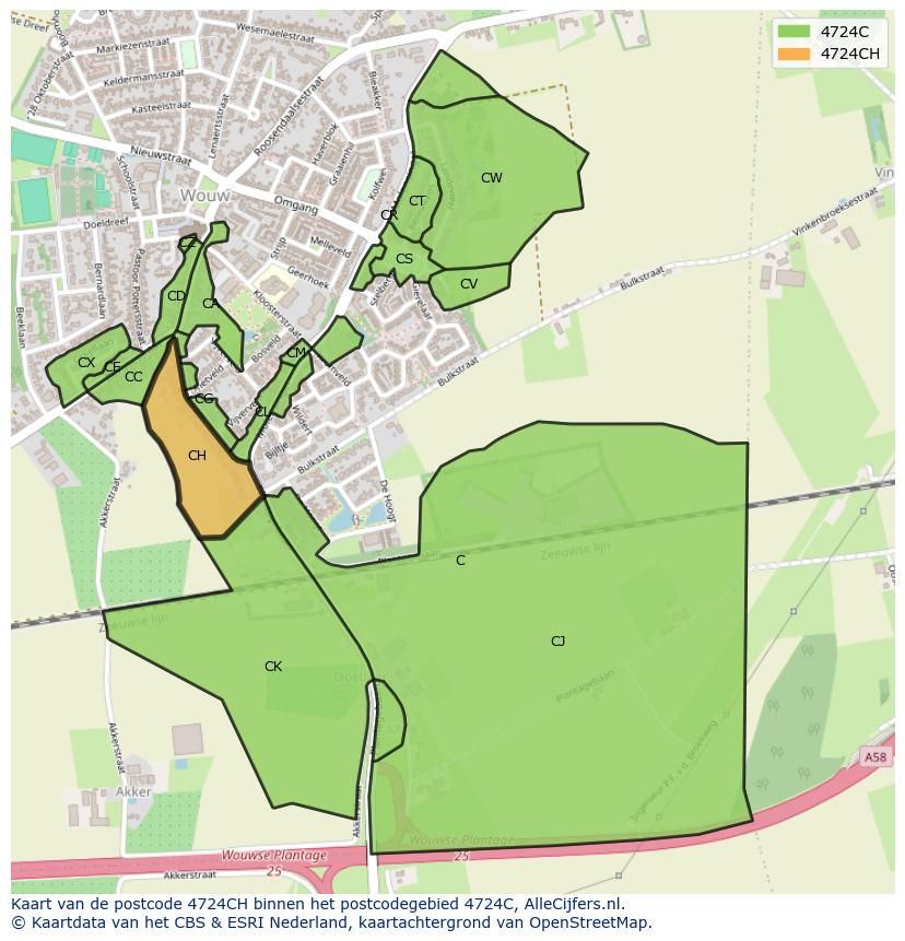 Afbeelding van het postcodegebied 4724 CH op de kaart.