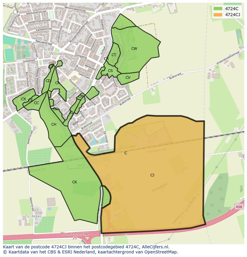 Afbeelding van het postcodegebied 4724 CJ op de kaart.