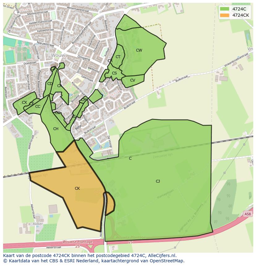 Afbeelding van het postcodegebied 4724 CK op de kaart.