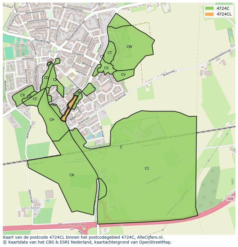 Afbeelding van het postcodegebied 4724 CL op de kaart.