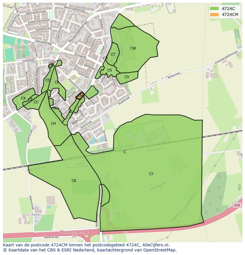Afbeelding van het postcodegebied 4724 CM op de kaart.