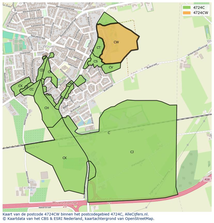 Afbeelding van het postcodegebied 4724 CW op de kaart.