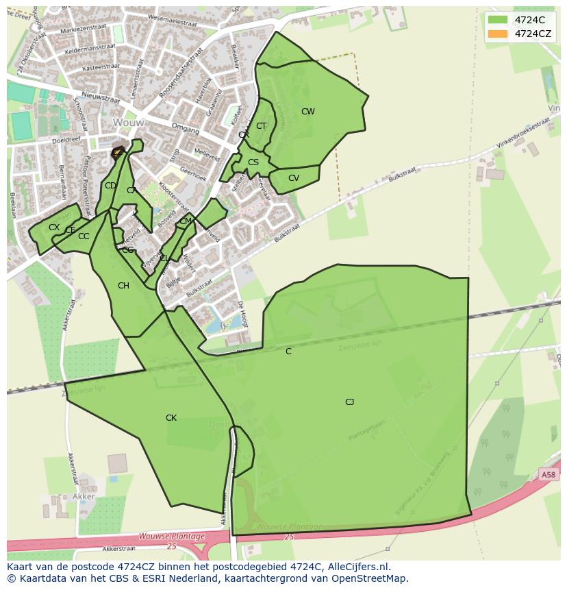 Afbeelding van het postcodegebied 4724 CZ op de kaart.