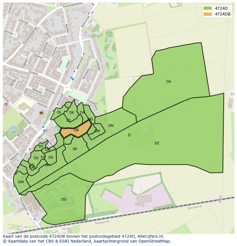 Afbeelding van het postcodegebied 4724 DB op de kaart.