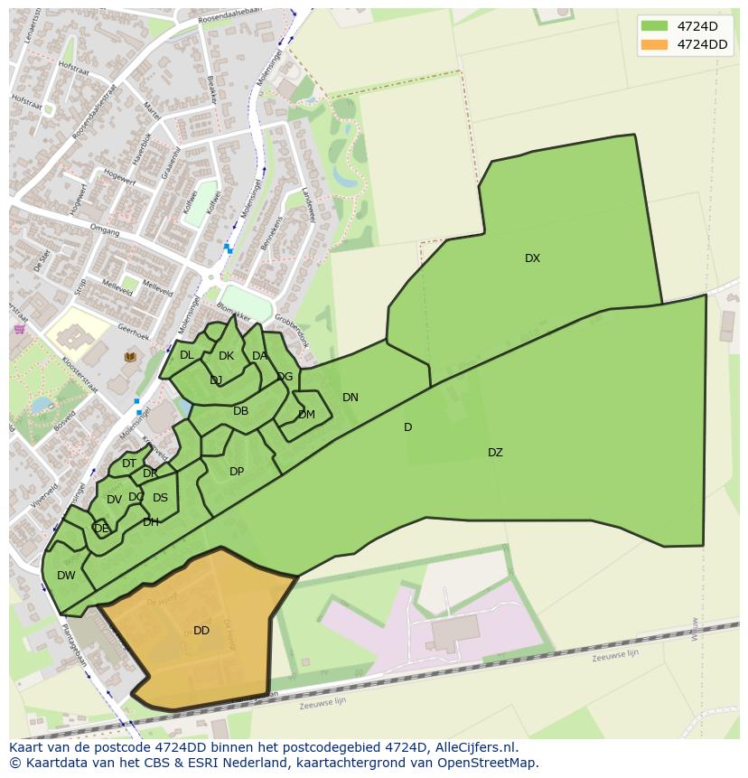 Afbeelding van het postcodegebied 4724 DD op de kaart.