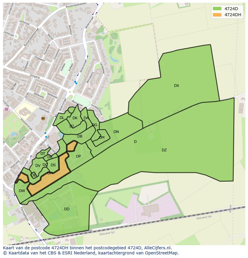 Afbeelding van het postcodegebied 4724 DH op de kaart.