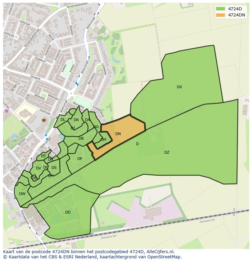 Afbeelding van het postcodegebied 4724 DN op de kaart.
