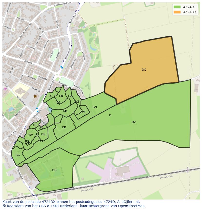 Afbeelding van het postcodegebied 4724 DX op de kaart.