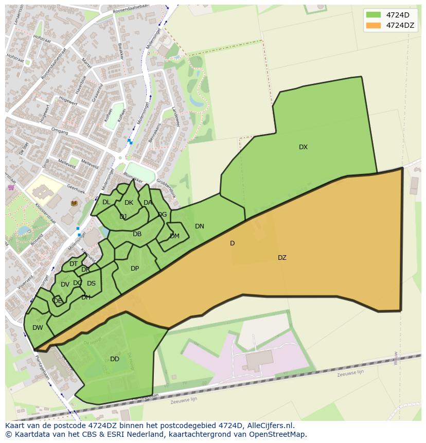 Afbeelding van het postcodegebied 4724 DZ op de kaart.