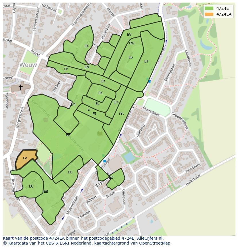 Afbeelding van het postcodegebied 4724 EA op de kaart.