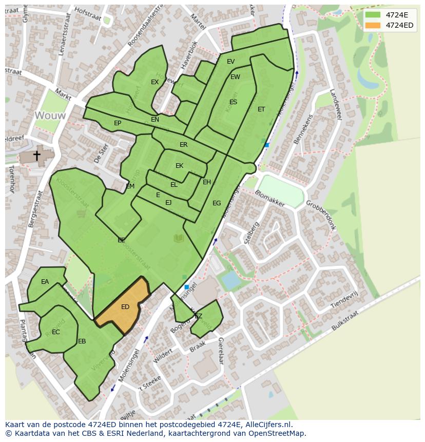 Afbeelding van het postcodegebied 4724 ED op de kaart.