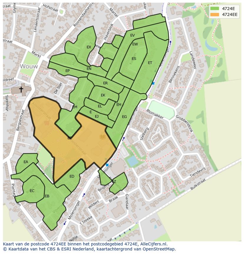Afbeelding van het postcodegebied 4724 EE op de kaart.