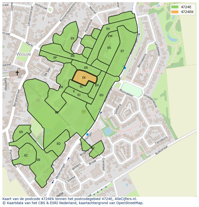 Afbeelding van het postcodegebied 4724 EK op de kaart.