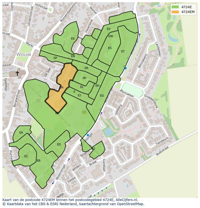 Afbeelding van het postcodegebied 4724 EM op de kaart.