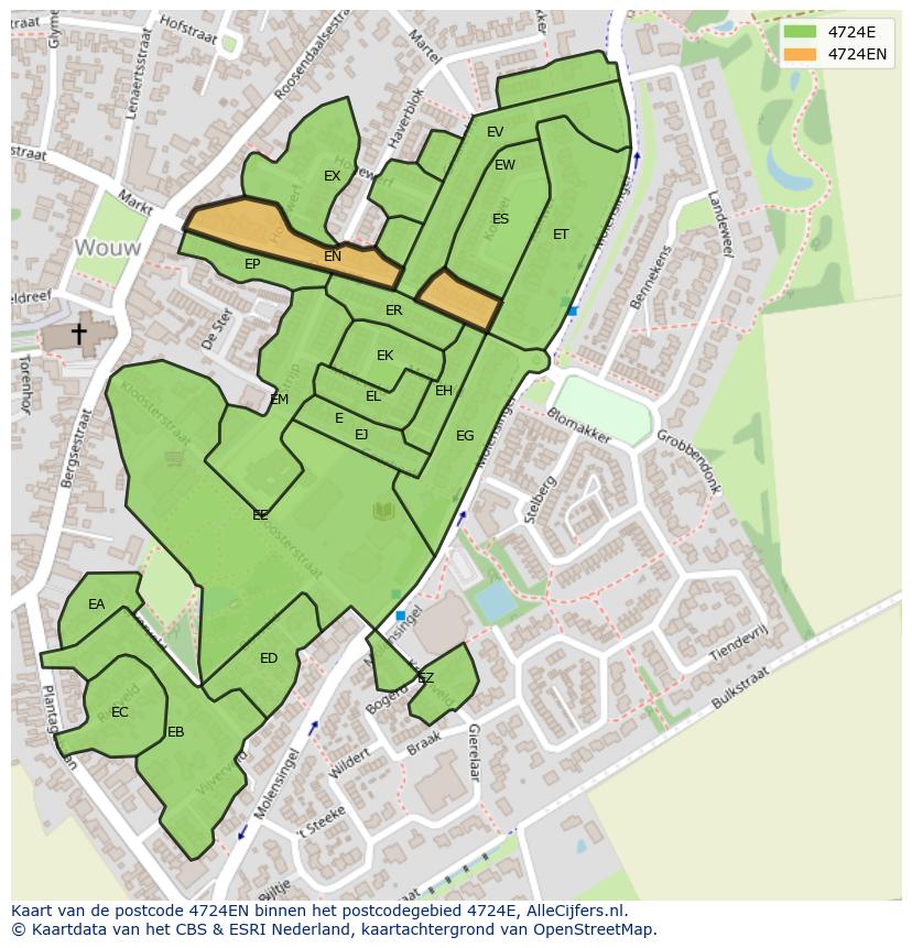 Afbeelding van het postcodegebied 4724 EN op de kaart.