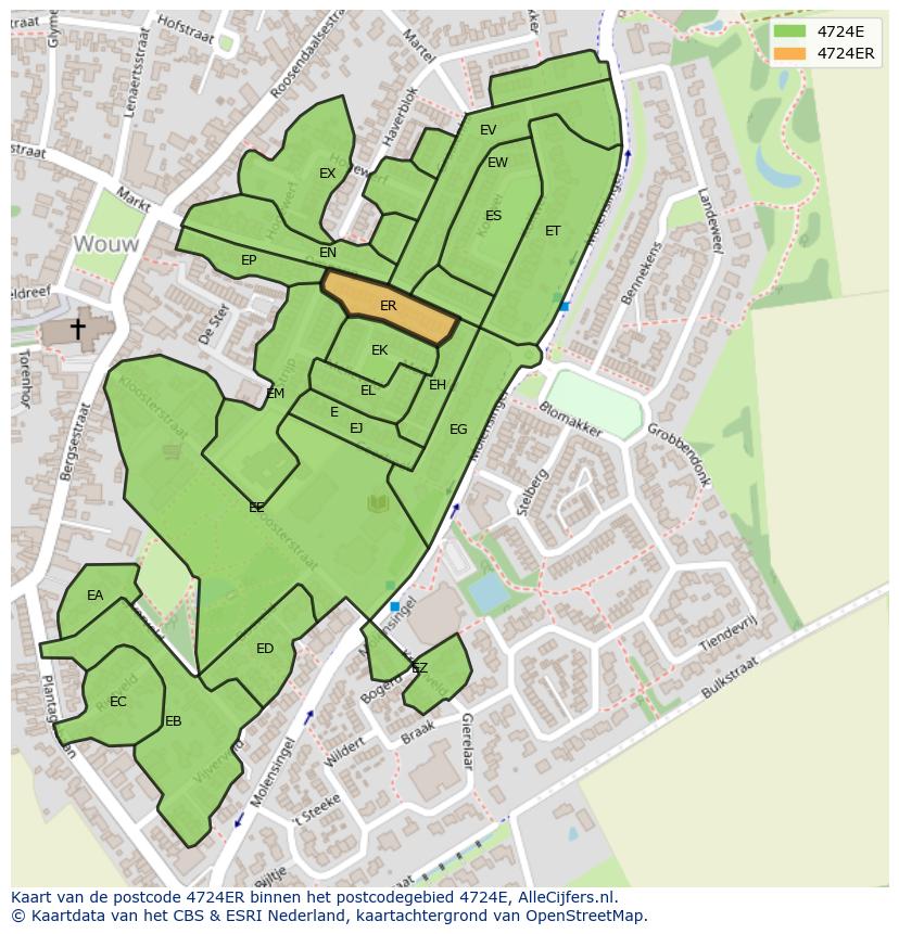 Afbeelding van het postcodegebied 4724 ER op de kaart.
