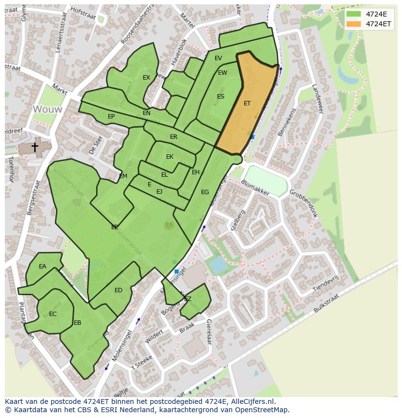 Afbeelding van het postcodegebied 4724 ET op de kaart.