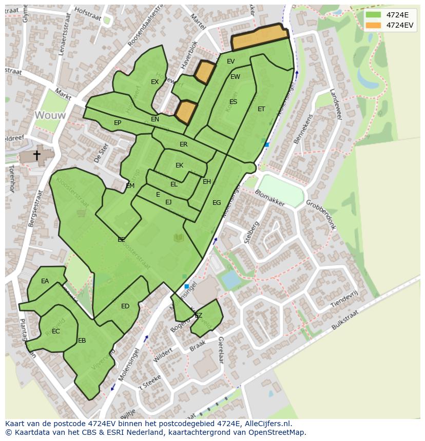 Afbeelding van het postcodegebied 4724 EV op de kaart.
