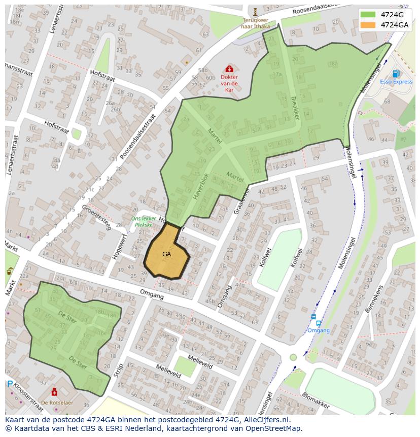 Afbeelding van het postcodegebied 4724 GA op de kaart.