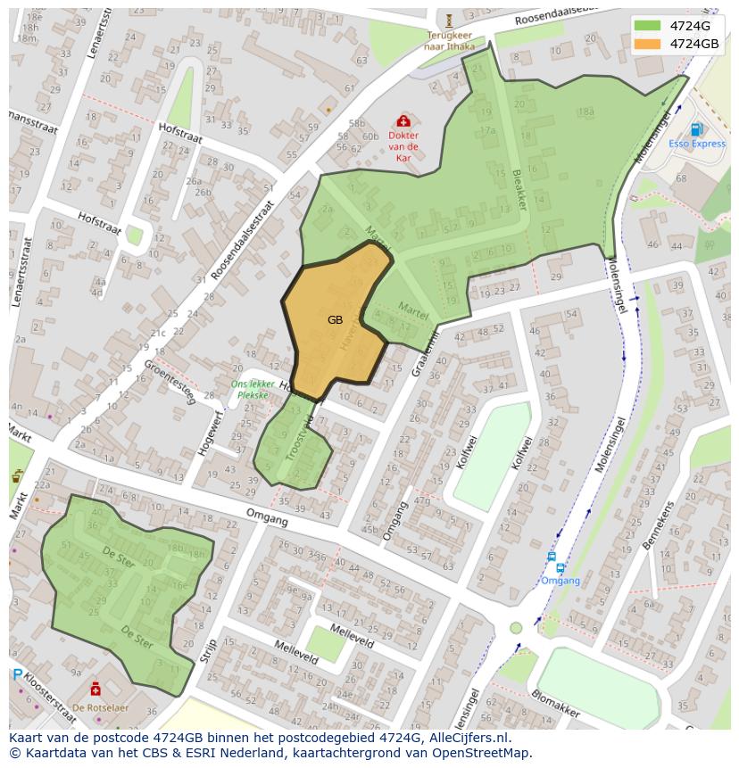 Afbeelding van het postcodegebied 4724 GB op de kaart.