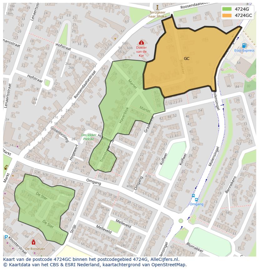 Afbeelding van het postcodegebied 4724 GC op de kaart.