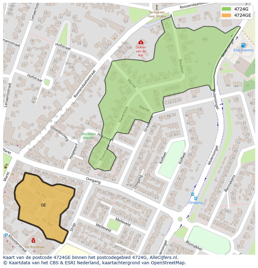 Afbeelding van het postcodegebied 4724 GE op de kaart.
