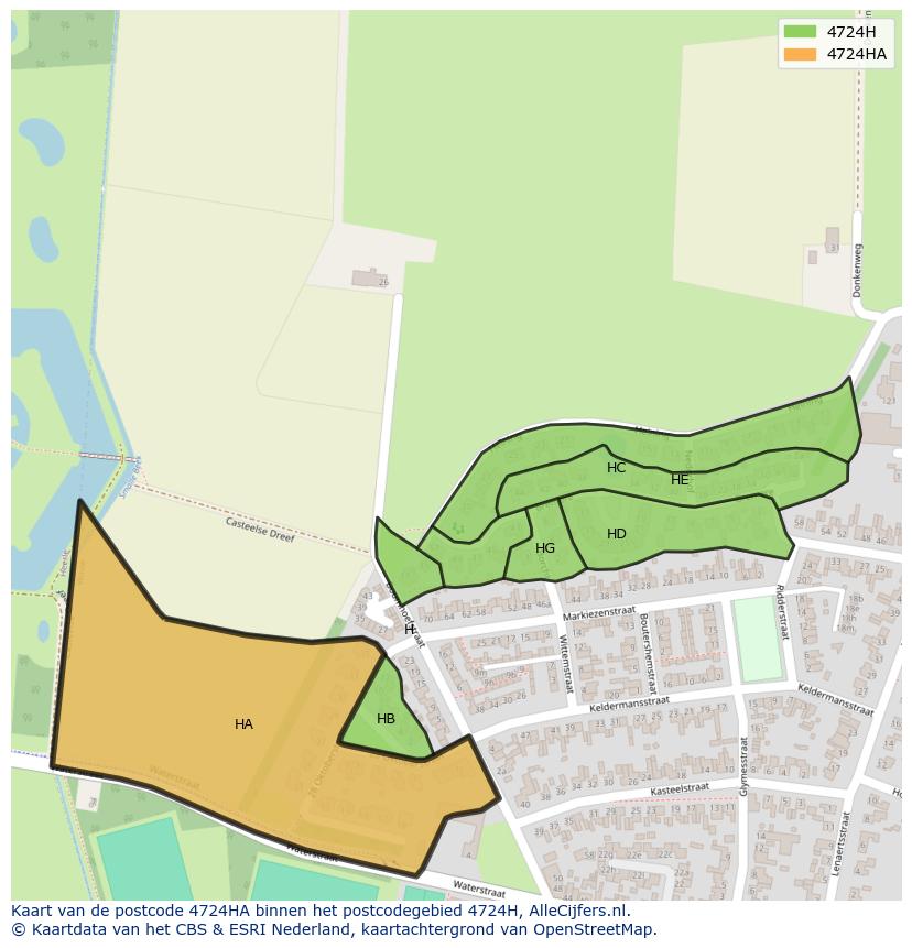 Afbeelding van het postcodegebied 4724 HA op de kaart.