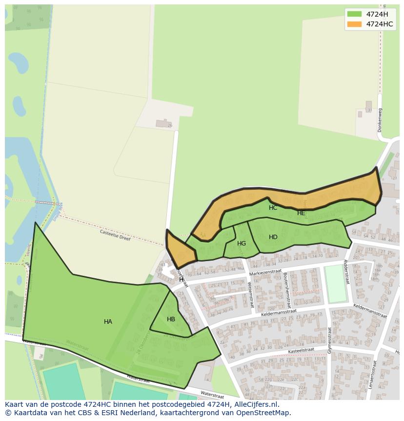 Afbeelding van het postcodegebied 4724 HC op de kaart.