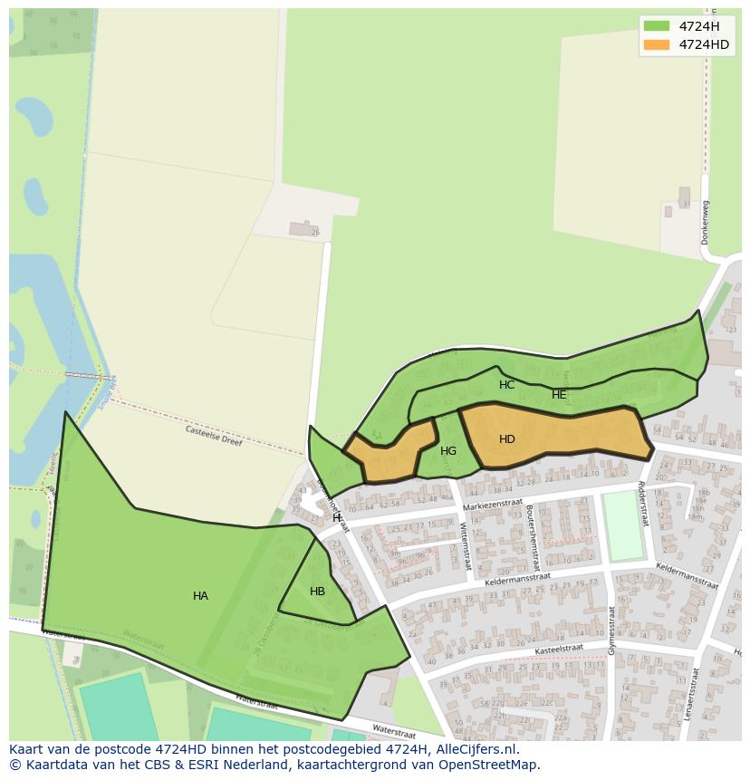 Afbeelding van het postcodegebied 4724 HD op de kaart.