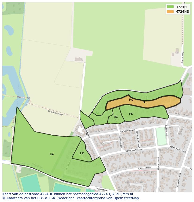 Afbeelding van het postcodegebied 4724 HE op de kaart.
