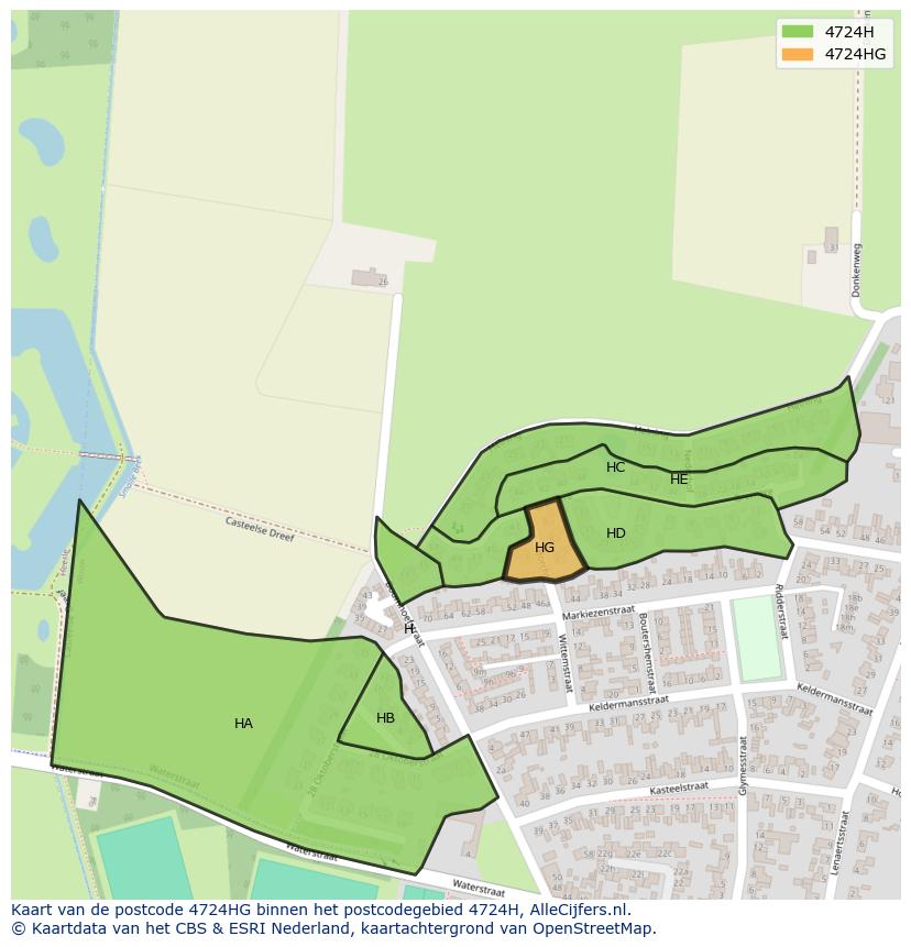 Afbeelding van het postcodegebied 4724 HG op de kaart.