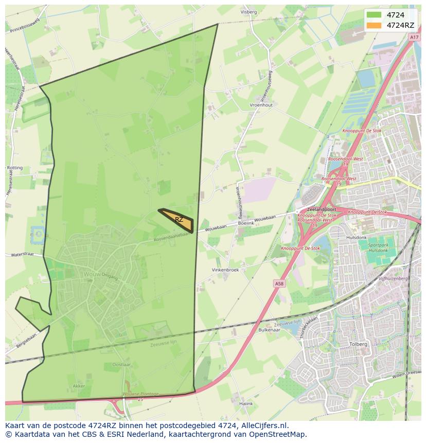 Afbeelding van het postcodegebied 4724 RZ op de kaart.