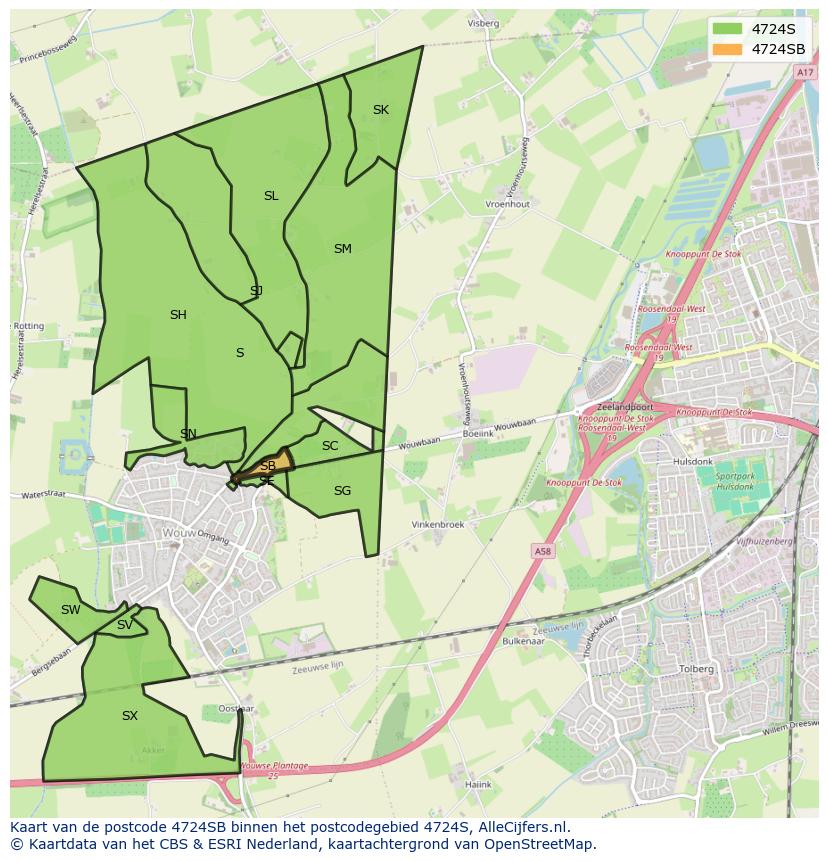 Afbeelding van het postcodegebied 4724 SB op de kaart.