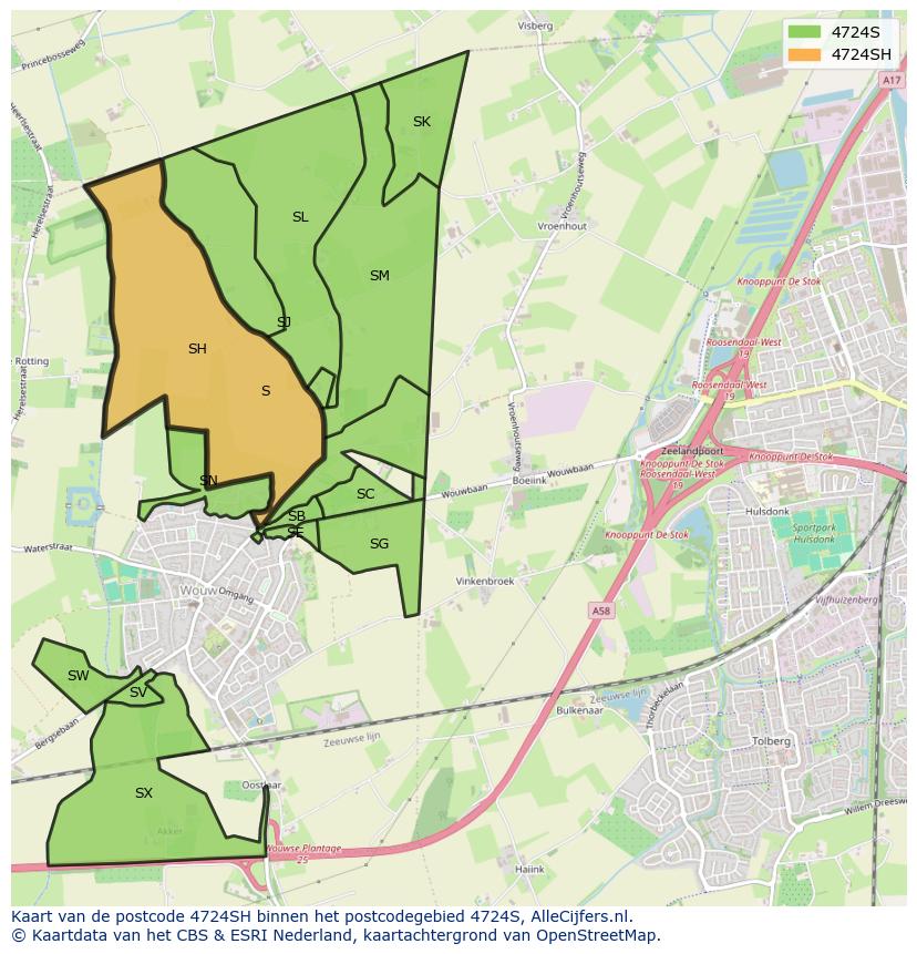 Afbeelding van het postcodegebied 4724 SH op de kaart.